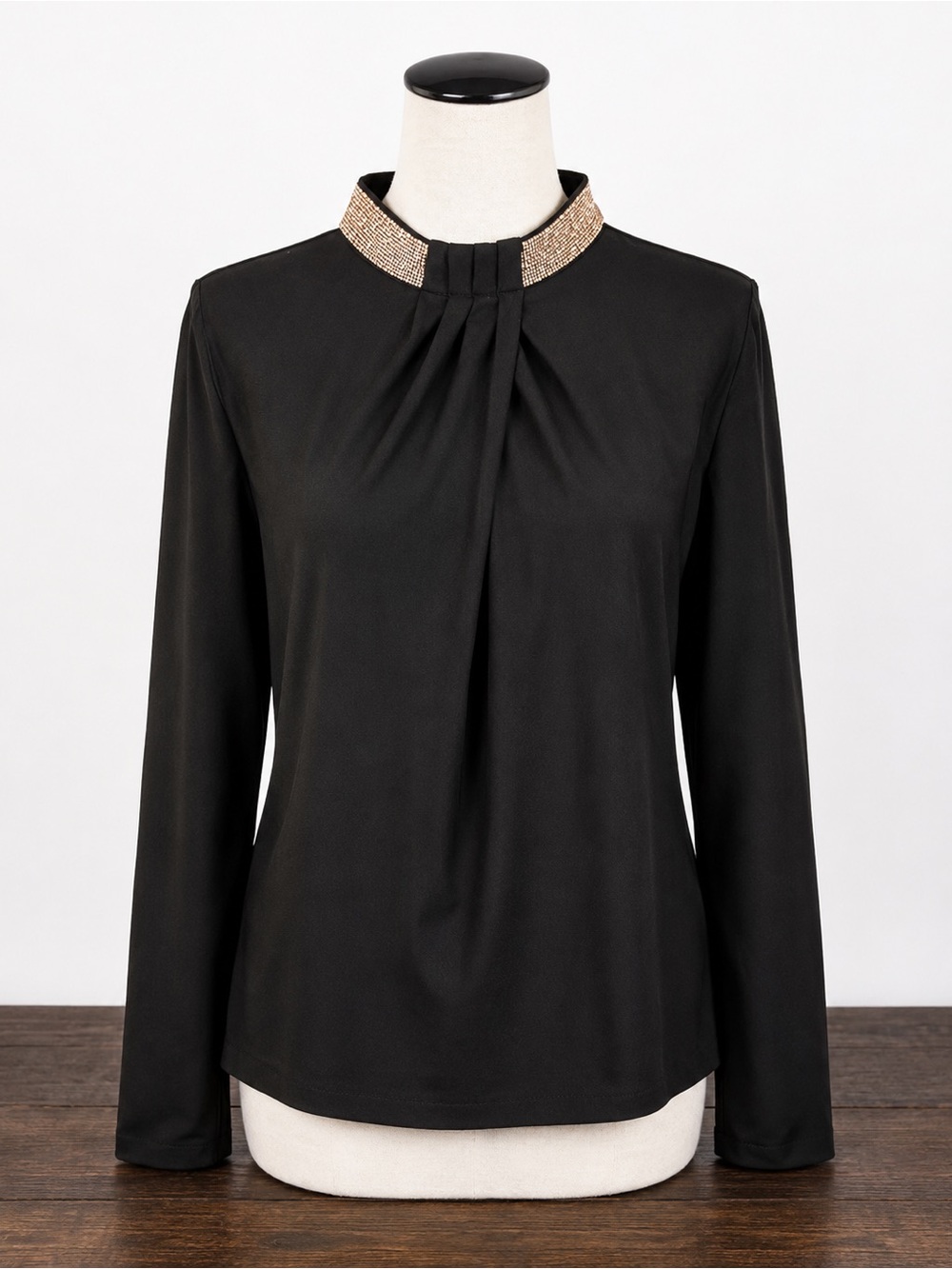 NWT Cache XL Black Rhinestone Mock Neck Blouse Discontinued Brand - Picture 2 of 11